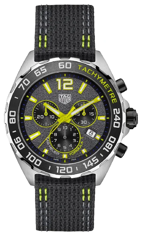 TAG Heuer Formula 1 Chronograph Stainless Steel Gray Dial Black Textile Strap Date Divers Quartz Mens Watch CAZ101AG.FC8304