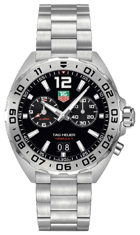 TAG Heuer Formula 1 Stainless Steel Black Dial Date Alarm Divers Quartz Mens Watch WAZ111A.BA0875