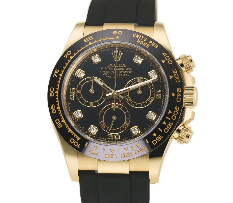 18k Yellow Gold Ceramic Bezel Black Diamond Dial Oysterflex