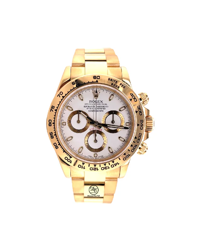 Rolex Daytona 116508 18K Yellow Gold White Dial Oyster Perpetual Cosmograph Box and Papers PreOwned