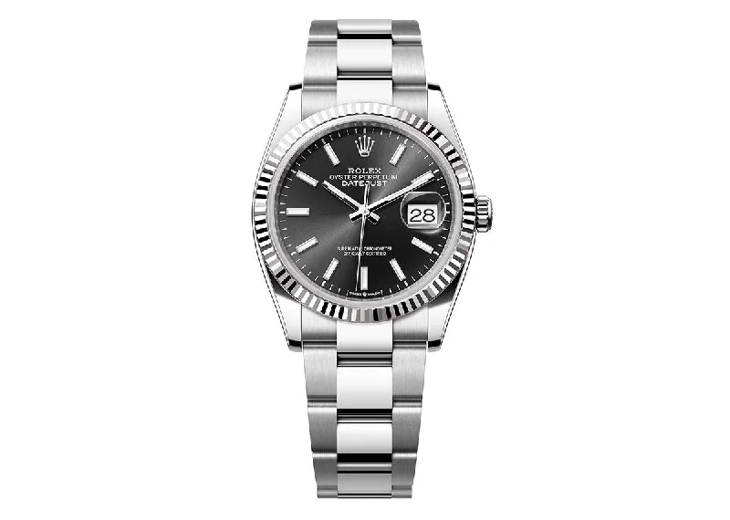 Rolex DateJust 36mm 126234 Oystersteel Fluted Bezel Bright Black Dial