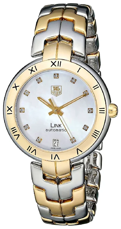 TAG Heuer Link Automatic Yellow Gold and Steel Mother-of-Pearl Dial Diamonds Date Womens Watch WAT2351.BB0957