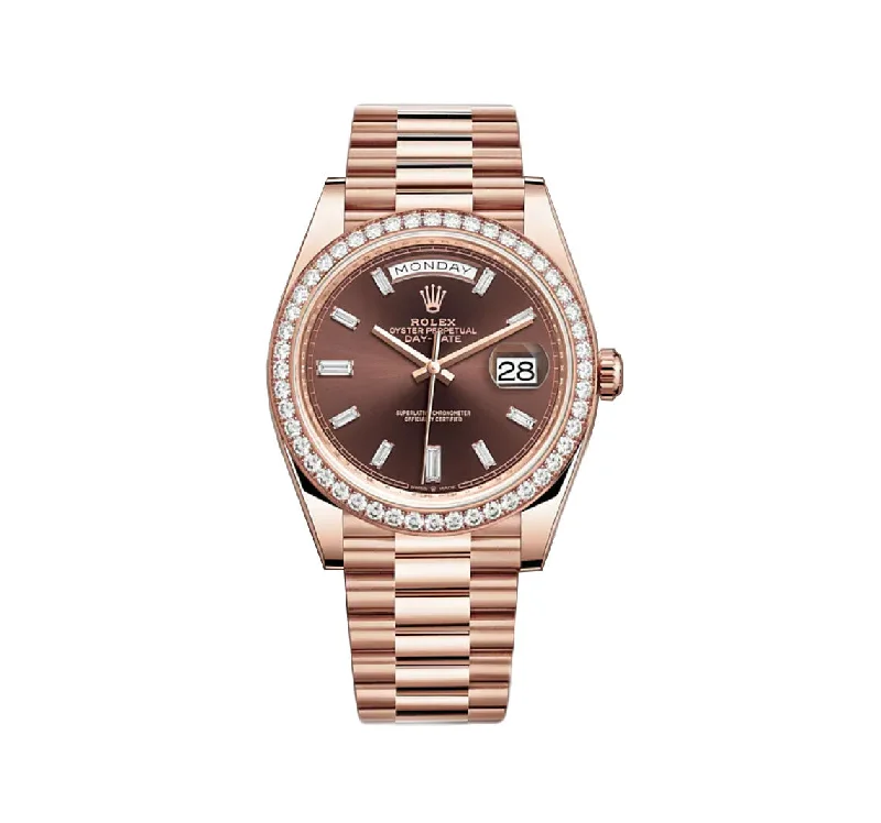 40mm 18k Everose Gold President Chocolate Baguette Diamond Dial