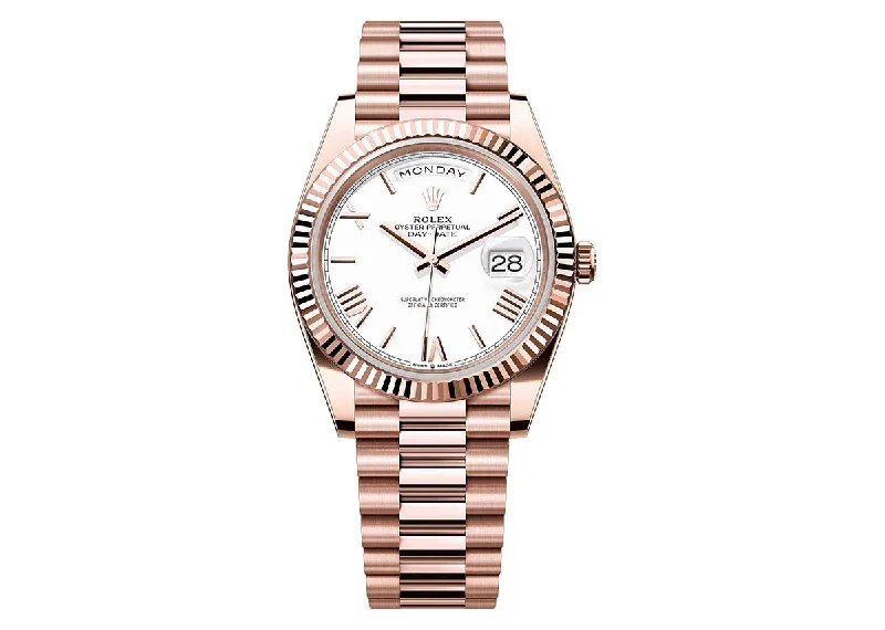 Rolex Day-Date 40mm 228235 Rose Gold President White Roman Dial