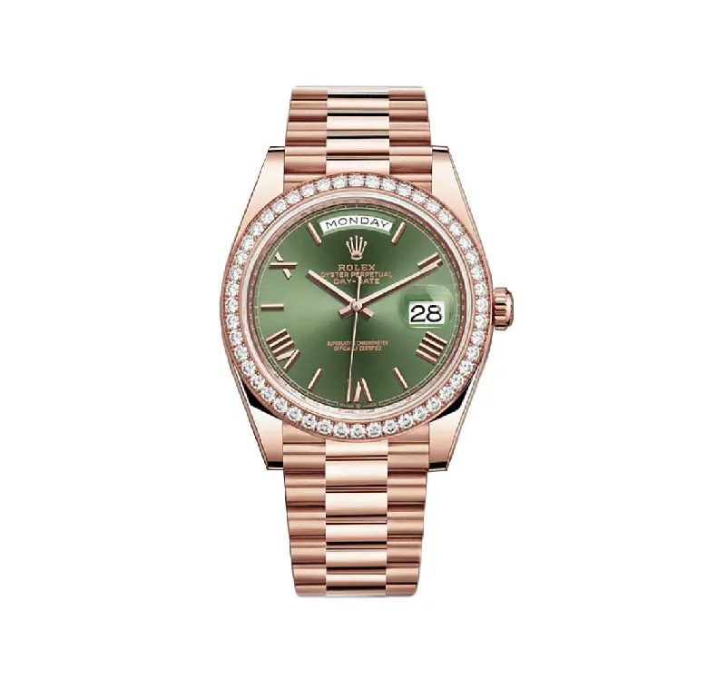 40mm 18k Everose Gold President Olive Green Roman Dial