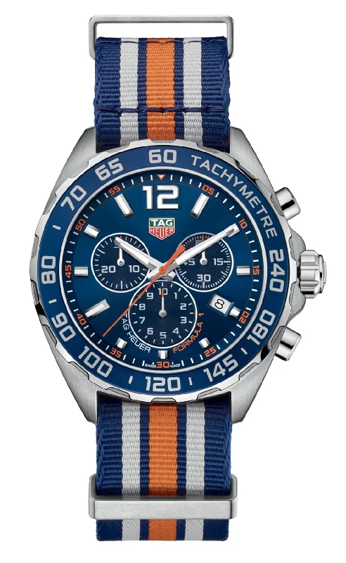 TAG Heuer Formula 1 Chronograph Stainless Steel Nato Strap Blue Dial Date Divers Quartz Mens Watch CAZ1014.FC8196