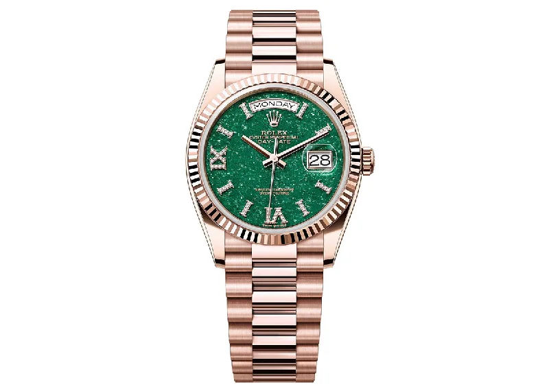 Rolex Day-Date 36mm 128235 Rose Gold President Green Aventurine Diamond Dial