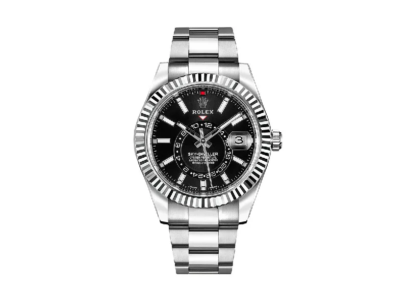 Rolex Sky-Dweller 42mm 326934 Oystersteel Fluted Bezel Bright Black Dial