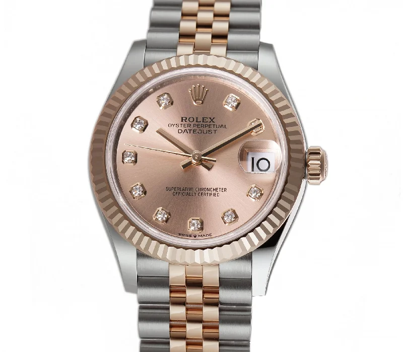 31mm Steel & 18k Rose Gold Fluted Bezel Rose Diamond Dial Jubilee