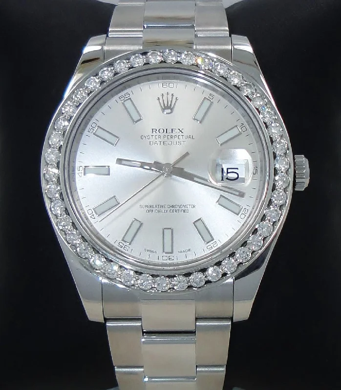 Rolex Datejust II 116300 41mm Oyster Silver Dial 2.35ct Diamond Bezel