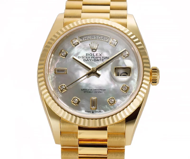 36mm 18k Yellow Gold President MOP Diamond Dial