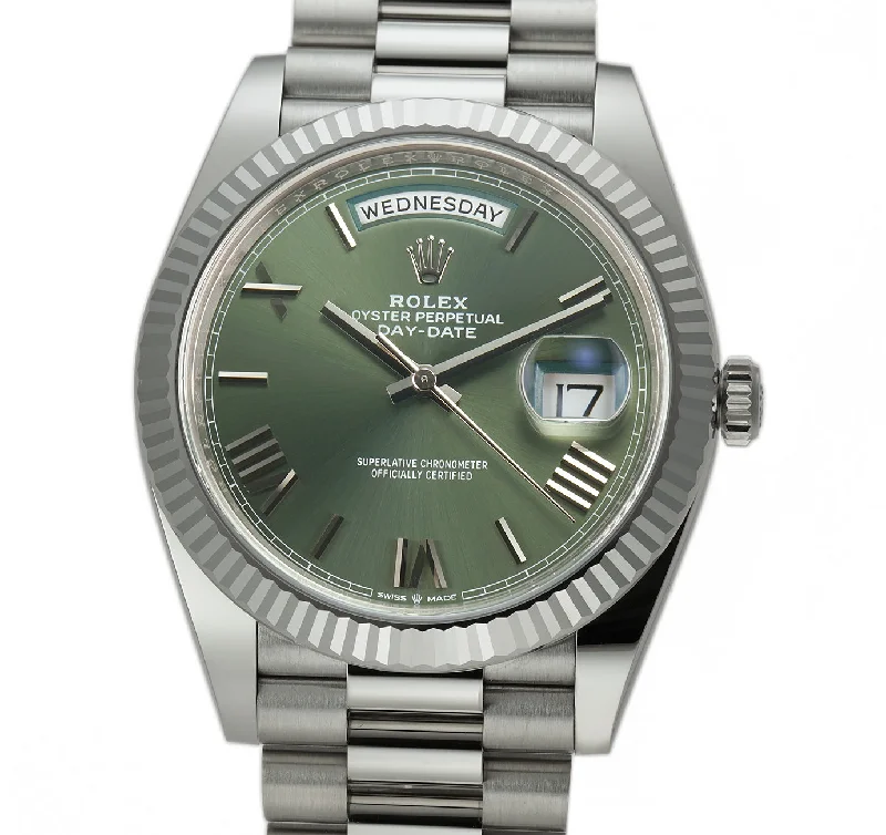 40mm 18k White Gold President Olive Green Dial