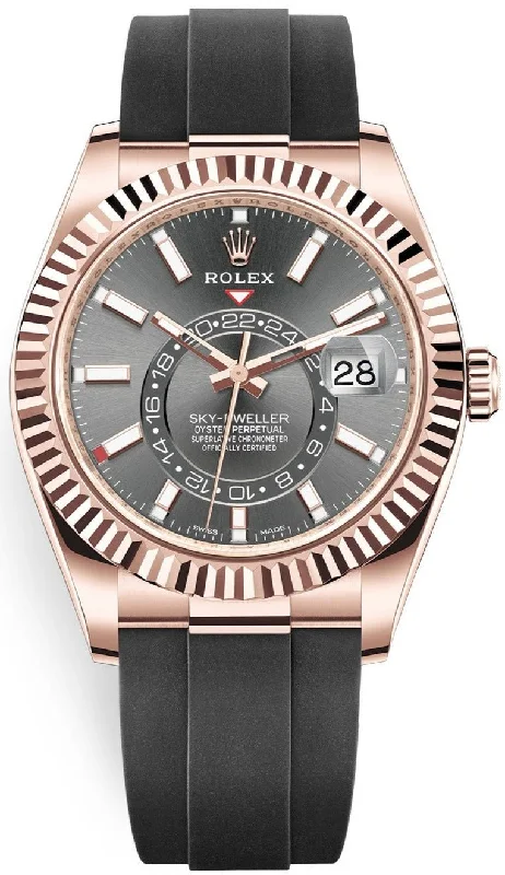 Rolex Sky-Dweller Rose Gold 42mm - Dark Rhodium Dial - Oysterflex (Ref# 326235)