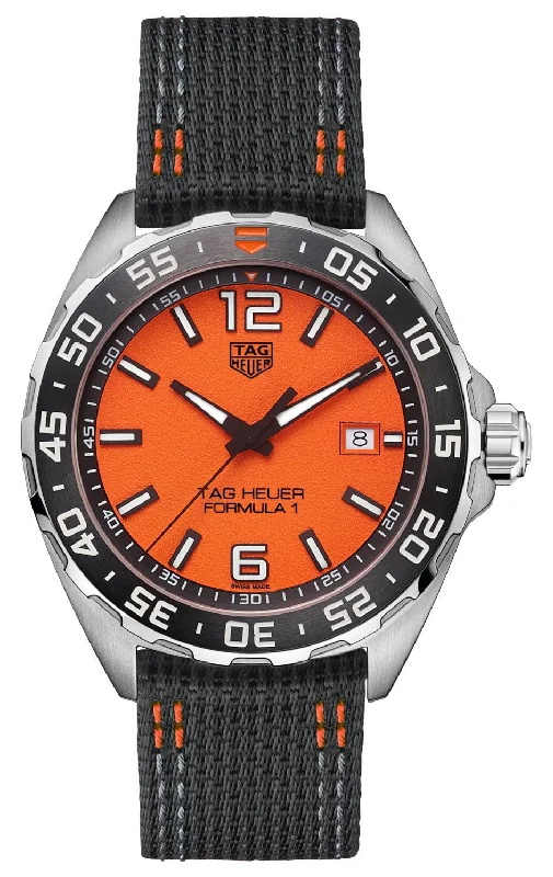 TAG Heuer Formula 1 Stainless Steel Orange Dial Black Nylon Strap Date Divers Quartz Mens Watch WAZ101A.FC8305