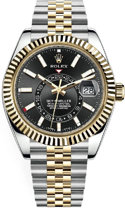 Rolex Yellow Rolesor Sky-Dweller Watch - Black Index Dial - Jubilee Bracelet (Ref # 336933)