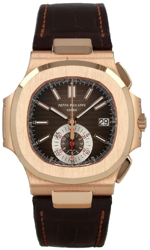 Patek Philippe Nautilus Rose Gold/ Brown Dial/ Leather Strap (Ref#5980R-001)