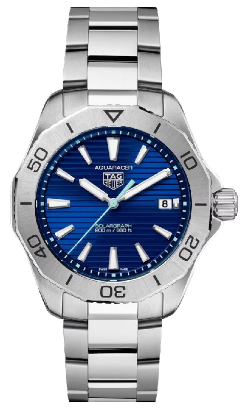 TAG Heuer Aquaracer Professional 200 Solargraph Stainless Steel Blue Dial Date Divers Quartz Mens Watch WBP1113.BA0000