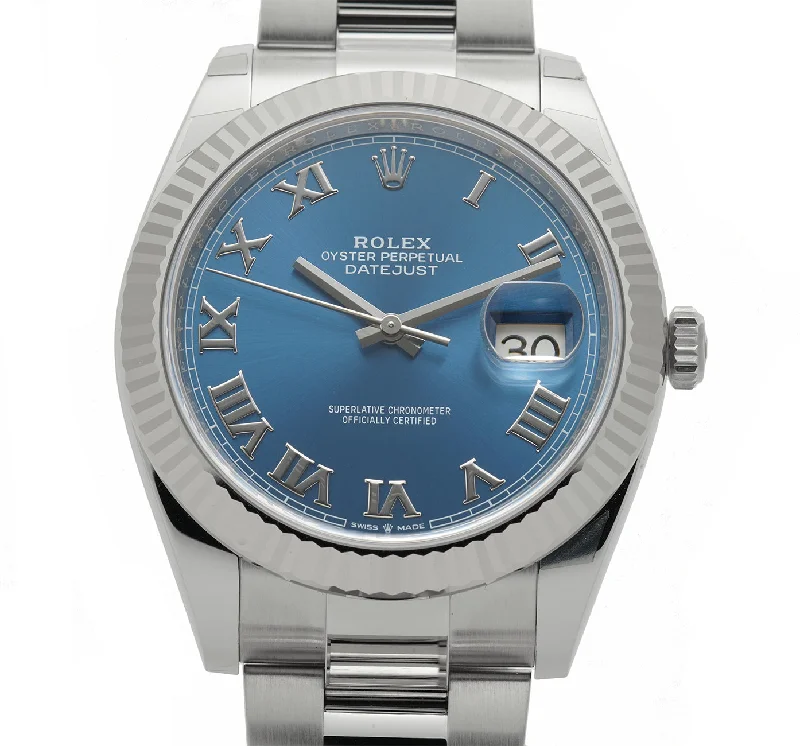 Steel 41mm 18k Fluted Bezel Blue Roman Dial Oyster Bracelet