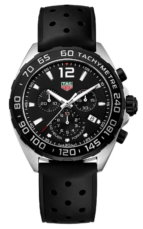 TAG Heuer Formula 1 Chronograph Stainless Steel Black Rubber Strap Black Dial Date Divers Quartz Mens Watch CAZ1010.FT8024