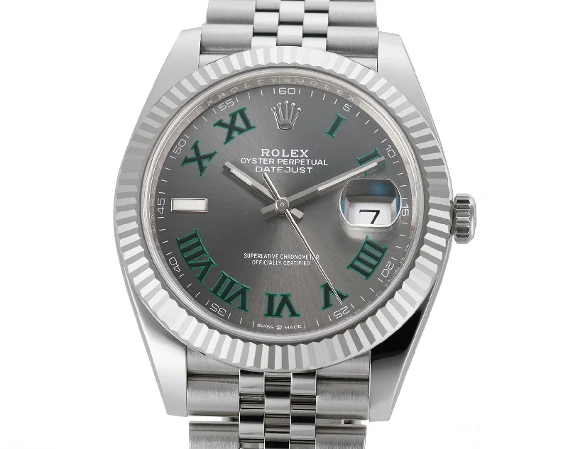 Steel 41mm 18k Fluted Bezel Wimbledon Dial Jubilee Bracelet