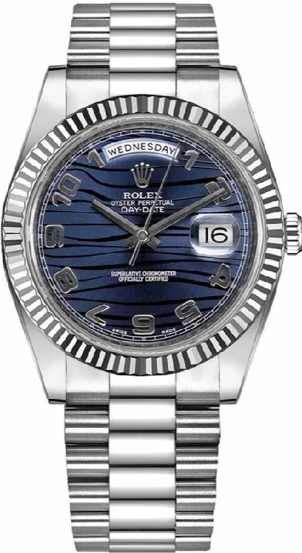 Rolex Day-Date II 18kt White Gold Rolex President Blue Wave Dial Watch (Ref 218239BLWAP)