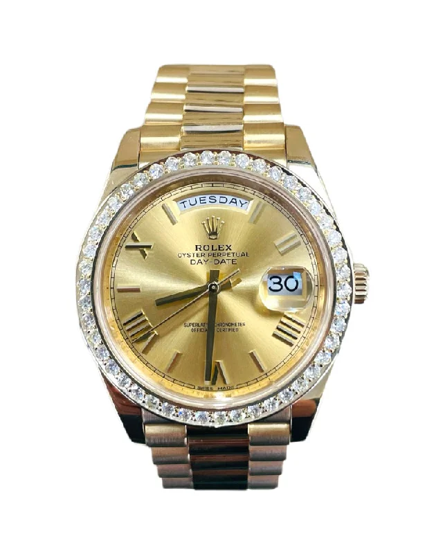 Rolex DayDate 40 228238 Champagne Roman  Dial Custom 3.50ct Natural Diamond Bezel Box and Paper PreOwned