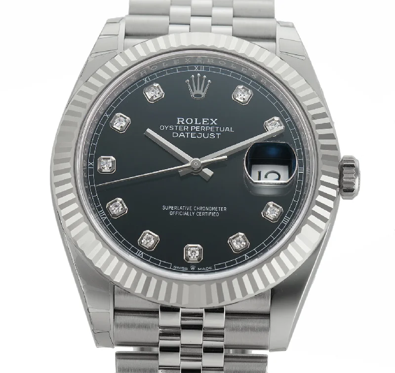 Steel 41mm 18k Fluted Bezel Black Diamond Dial Jubilee Bracelet