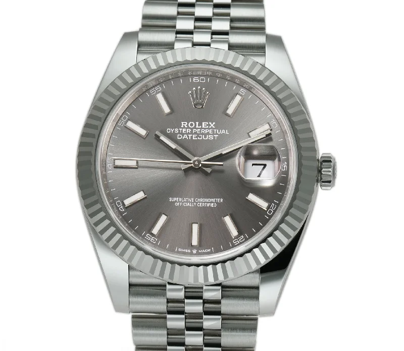 41mm Steel Rhodium Index Dial 18k Fluted Bezel Jubilee Bracelet