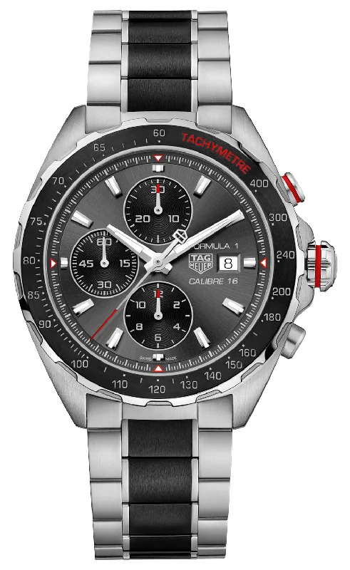 TAG Heuer Formula 1 Automatic Chronograph Stainless Steel & Ceramic Gray Dial Date Divers Mens Watch CAZ2012.BA0970