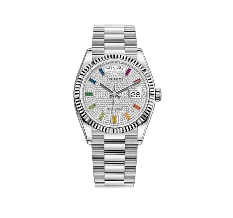 36mm 18k White Gold President Pavé Diamond Rainbow Dial