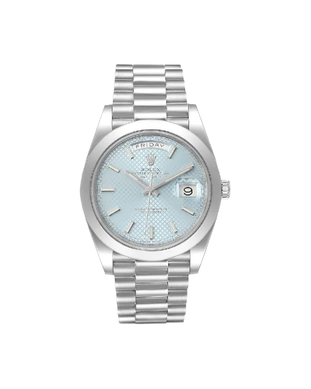 Rolex Platinum President Day Date 40 Glacier Blue Stick Motif 228206 BLURP Box and Papers PreOwned