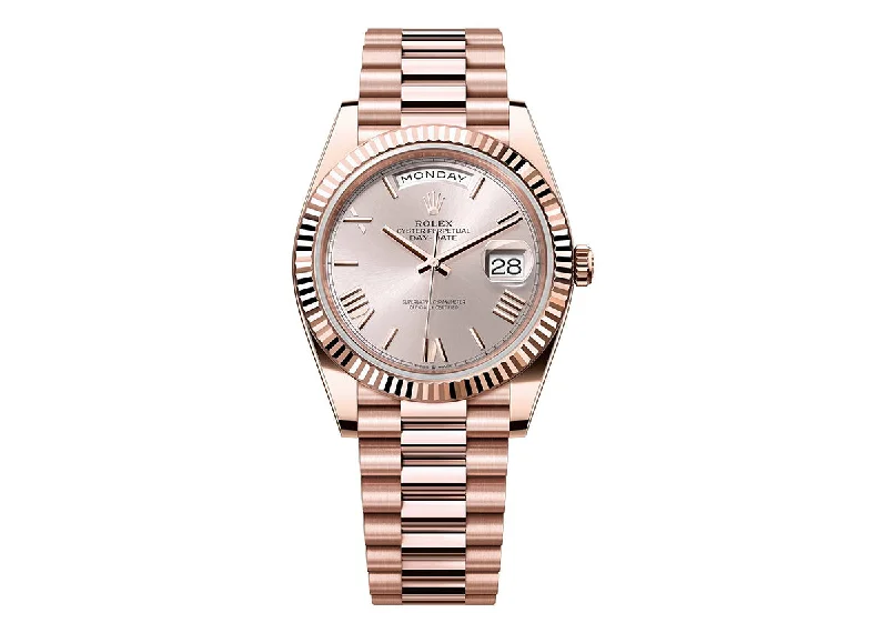 Rolex Day-Date 40mm 228235 Rose Gold President Sundust Roman Dial