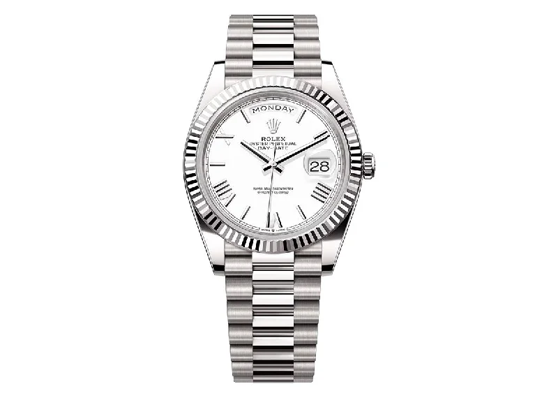 Rolex Day-Date 40mm 228238 White Gold President White Roman Dial