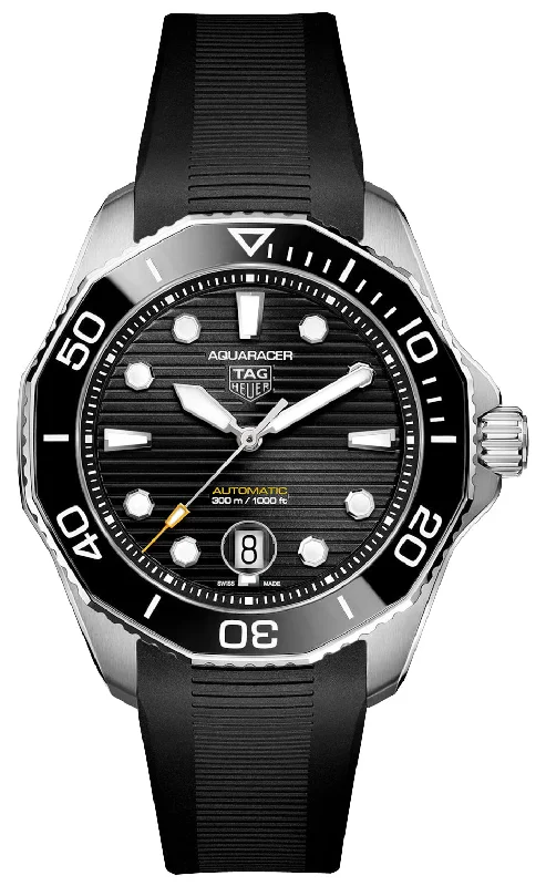 TAG Heuer Aquaracer Professional 300 Automatic Stainless Steel Black Dial Black Rubber Strap Date Divers Mens Watch WBP201A.FT6197