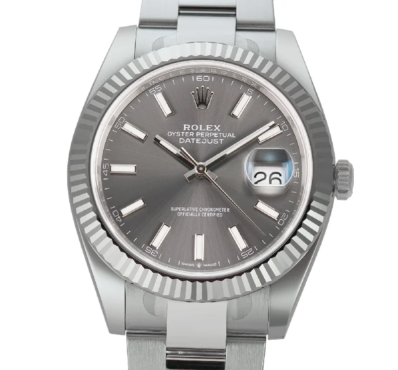 41mm Steel Rhodium Index Dial 18k Fluted Bezel Oyster Bracelet