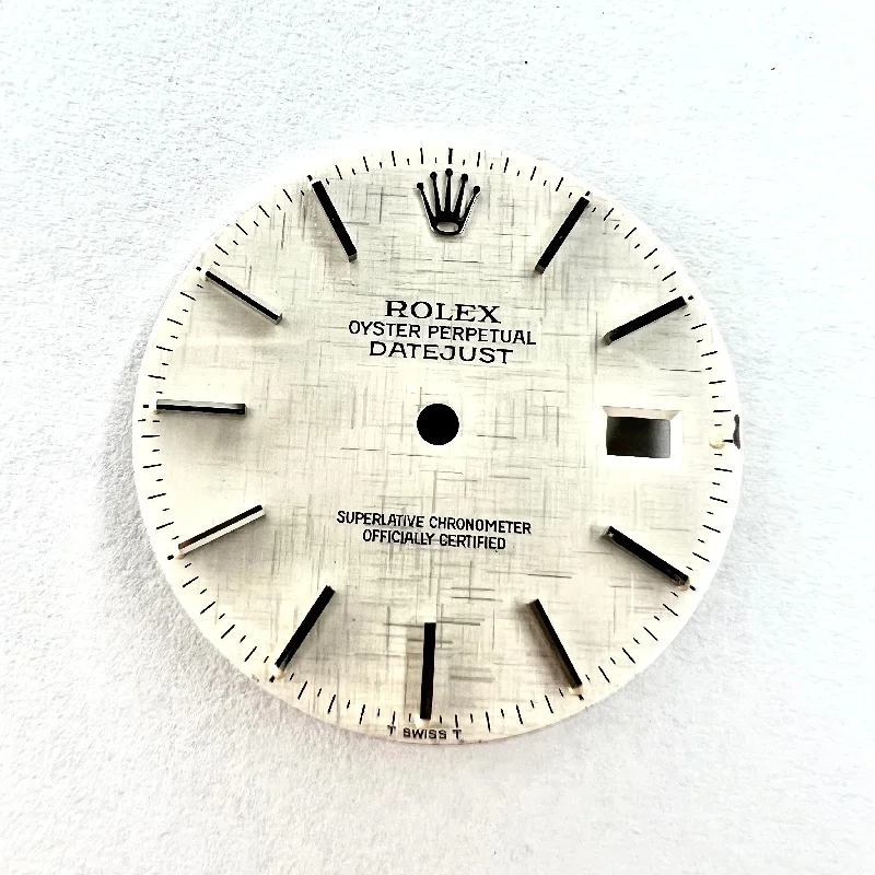 ROLEX 27.7mm Linen Silver Color Silver Hour Markers DIAL for 36mm ROLEX DATEJUST