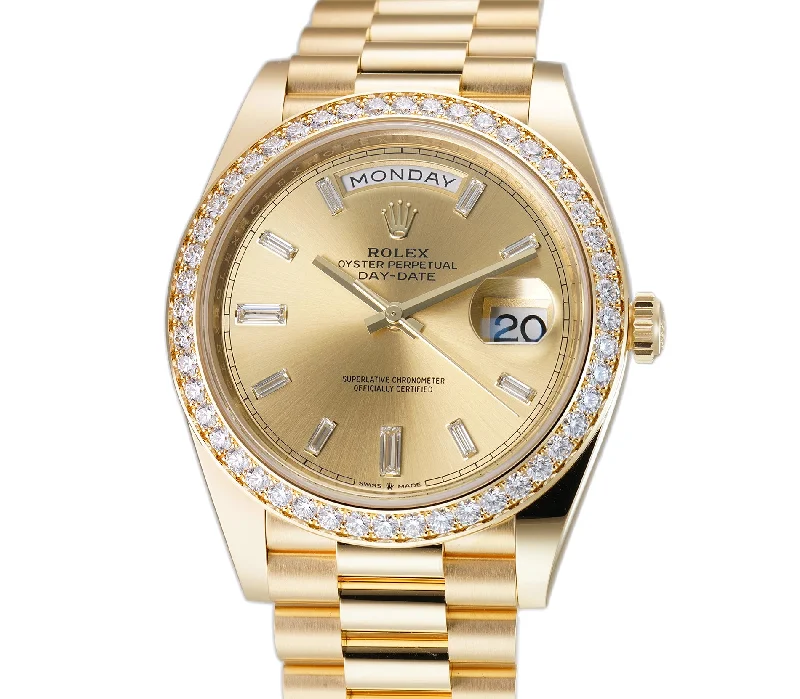 40mm 18k Yellow Gold President Diamond Bezel Champagne Baguette Diamond Dial