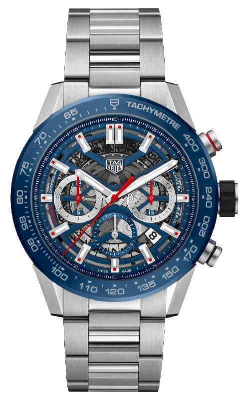 TAG Heuer Carrera Automatic Chronograph Stainless Steel Blue Skeleton Dial Date Mens Watch CBG2A11.BA0654