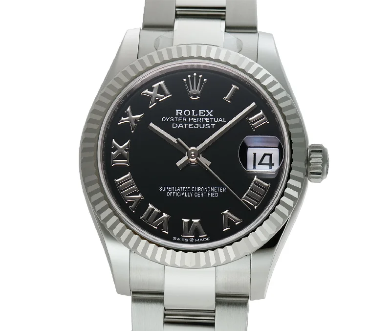 31mm Steel and 18k Fluted Bezel Black Roman Dial Oyster Bracelet