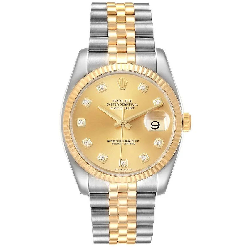 Rolex Datejust 36mm 116233 Jubilee Stainless and Gold Factory Champagne Diamond Dial