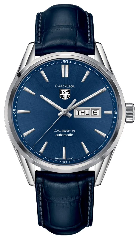 TAG Heuer Carrera Automatic Stainless Steel Blue Dial Blue Leather Strap Day/Date Mens Watch WAR201E.FC6292