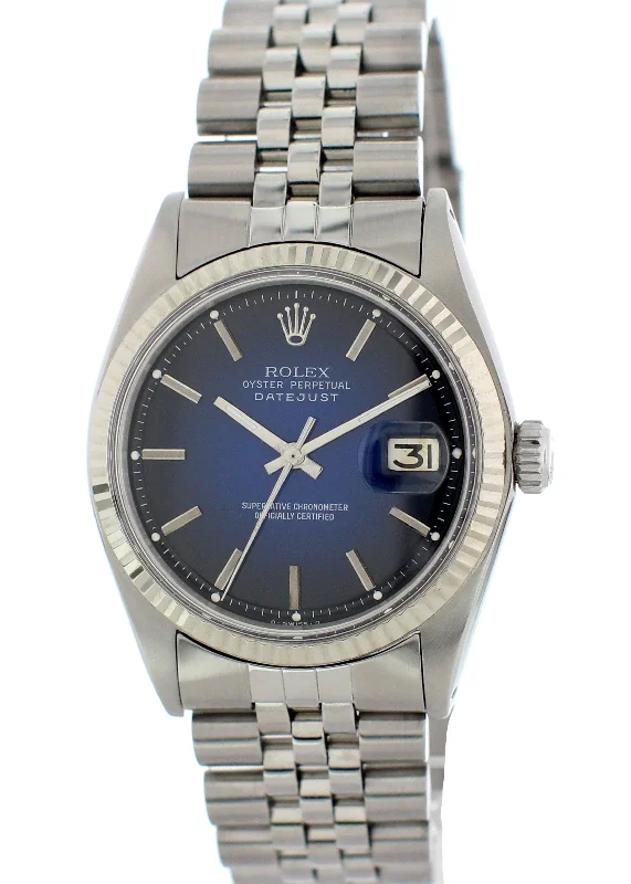 Rolex Oyster Perpetual Datejust 1603 Blue Sigma Dial Mens Watch