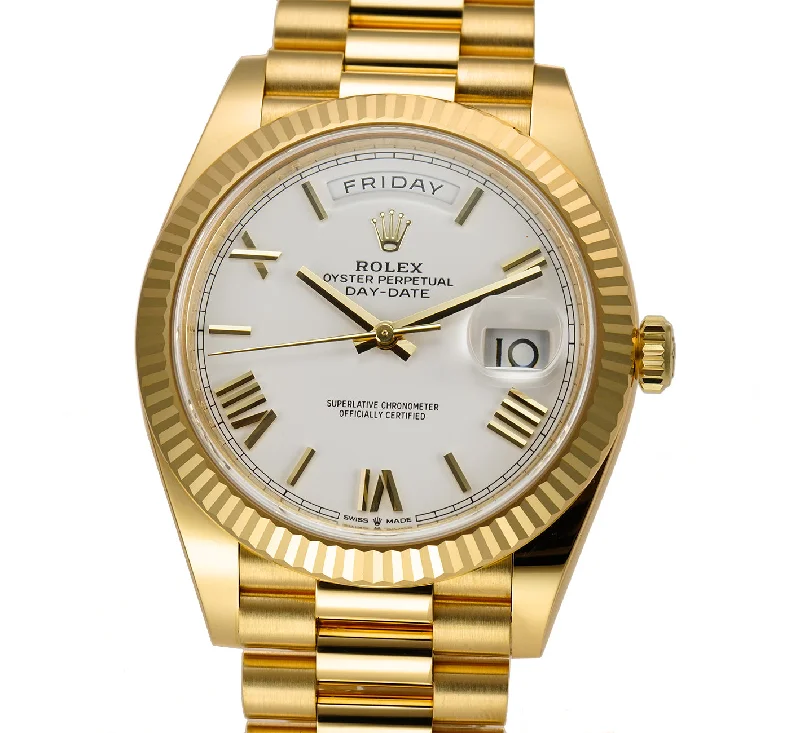 40mm 18k Yellow Gold President White Roman Dial