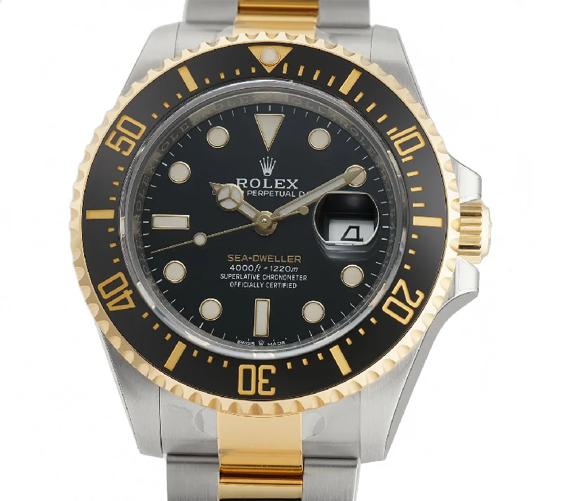 Steel & 18k Yellow Gold 43mm Ceramic Bezel Black Dial