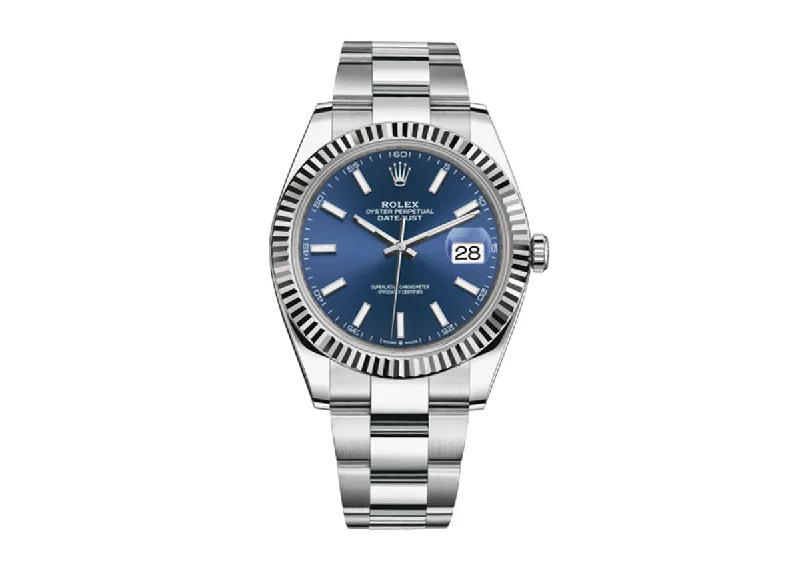 Rolex Datejust 41mm 126334 Oystersteel Fluted Bright Blue Dial