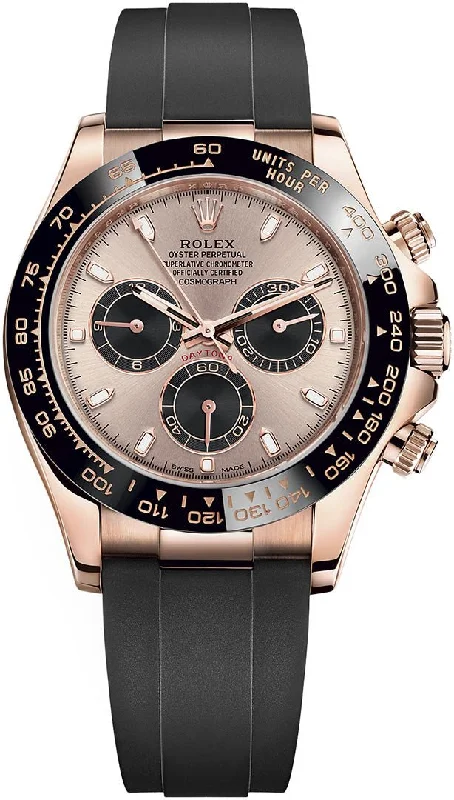 Rolex Cosmograph Daytona Rose Gold Dial Black Subdials Oysterflex (Reference # 116515ln)