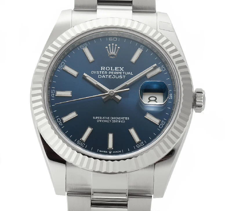 Steel 41mm 18k White Gold Bezel Blue Index Dial Oyster Bracelet