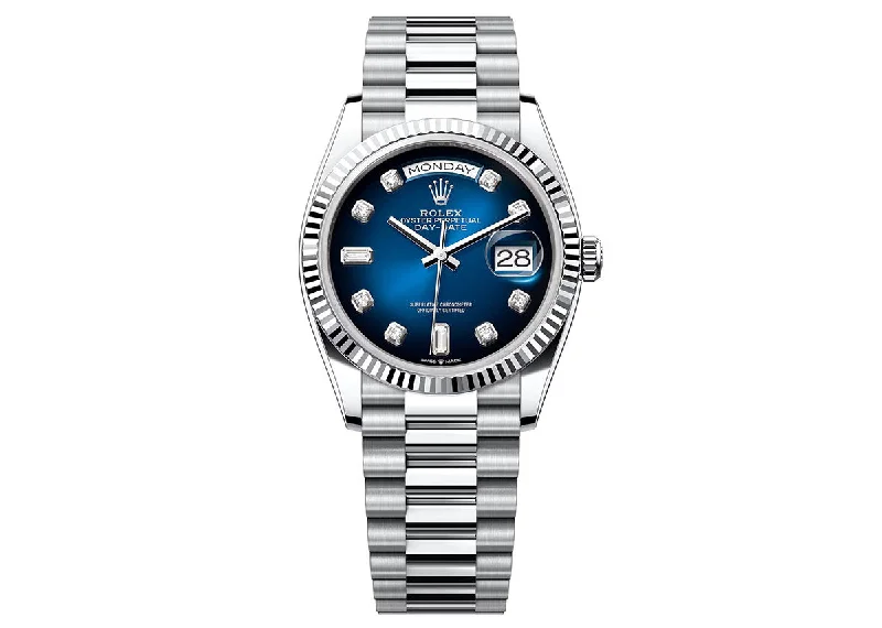 Rolex Day-Date 36mm 128236 Platinum President Blue Ombre Diamond Dial