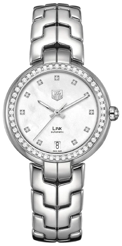 TAG Heuer Link Automatic Stainless Steel Mother-of-Pearl Dial Diamonds Date Womens Watch WAT2314.BA0956