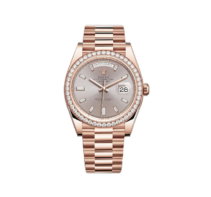 40mm 18k Everose Gold President Sundust Baguette Diamond Dial